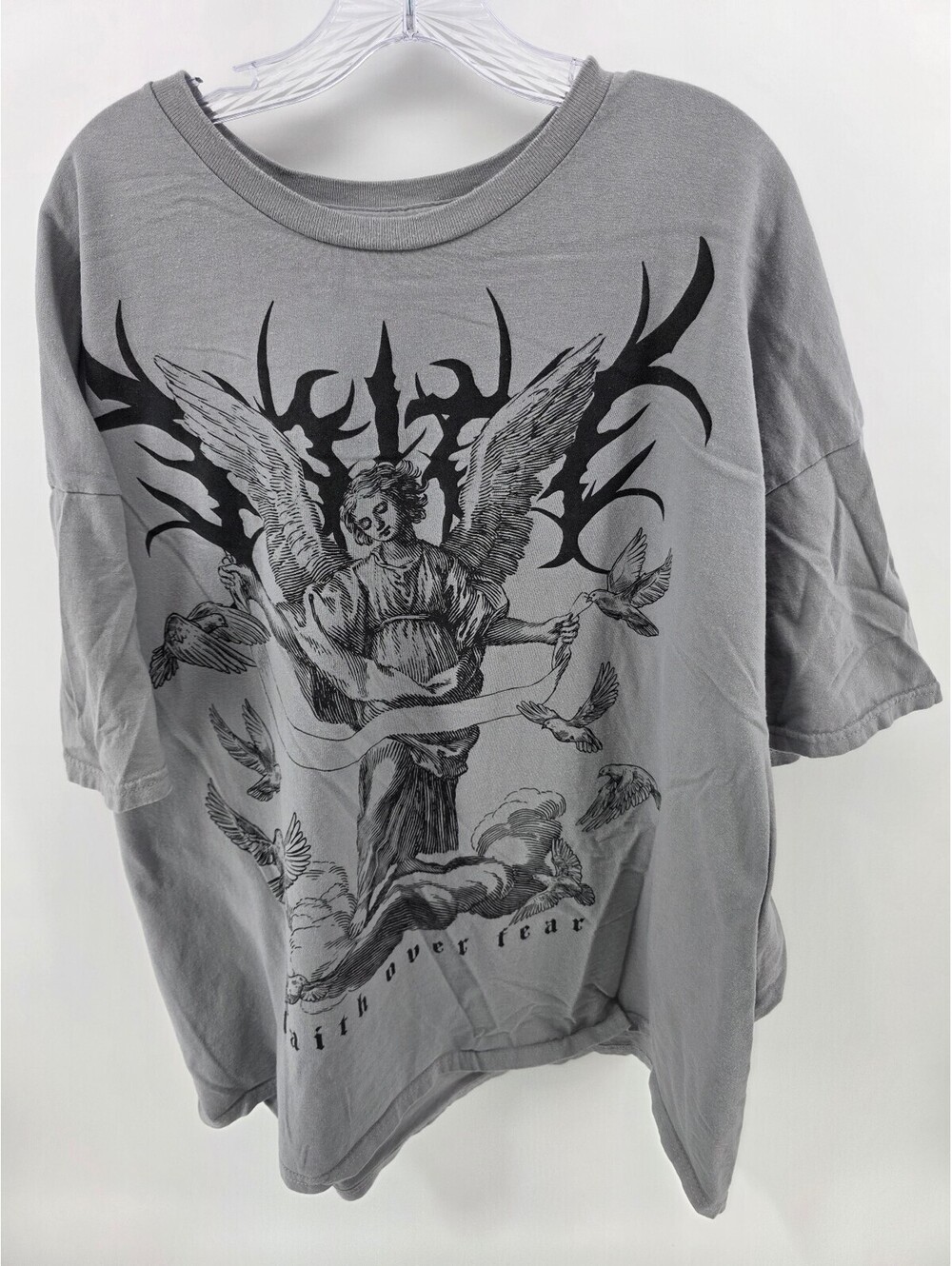 Popular Poison Black Label Faith Over Fear Graphic T-Shirt 4XL Gray Cotton